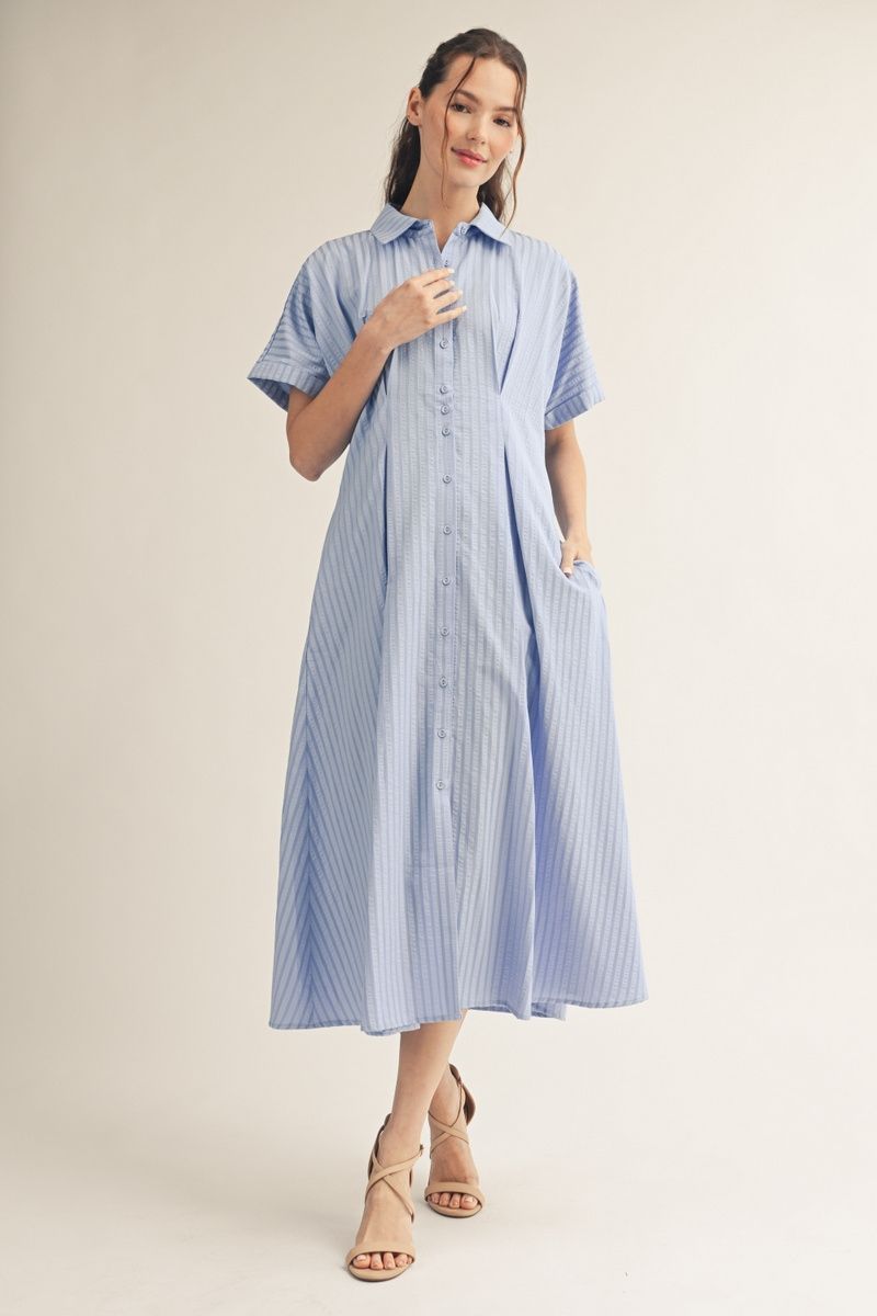 short sleeve striped midi dress Short Sleeve Striped Midi Dress Summer
