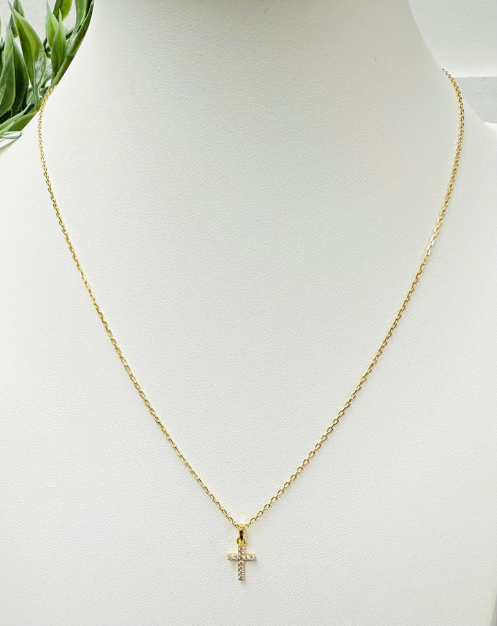 Dainty Sterling Silver CZ Cross Necklace