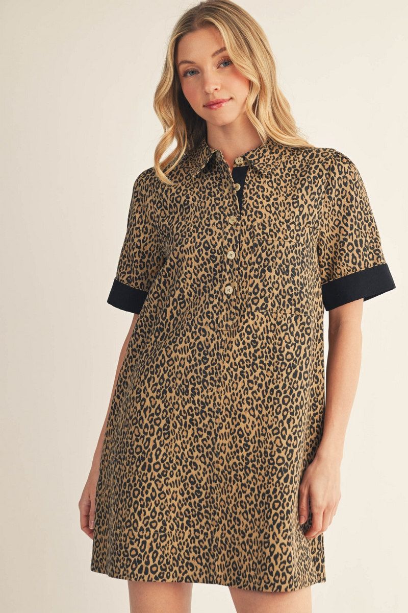 Libby Leopard Print Denim Short Dress