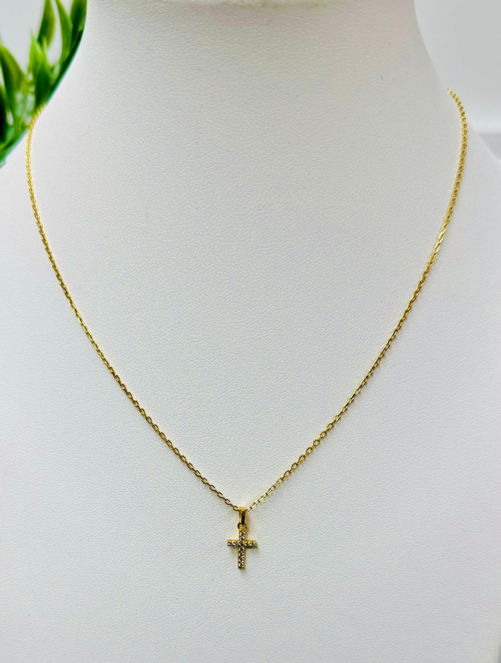 Dainty Sterling Silver CZ Cross Necklace