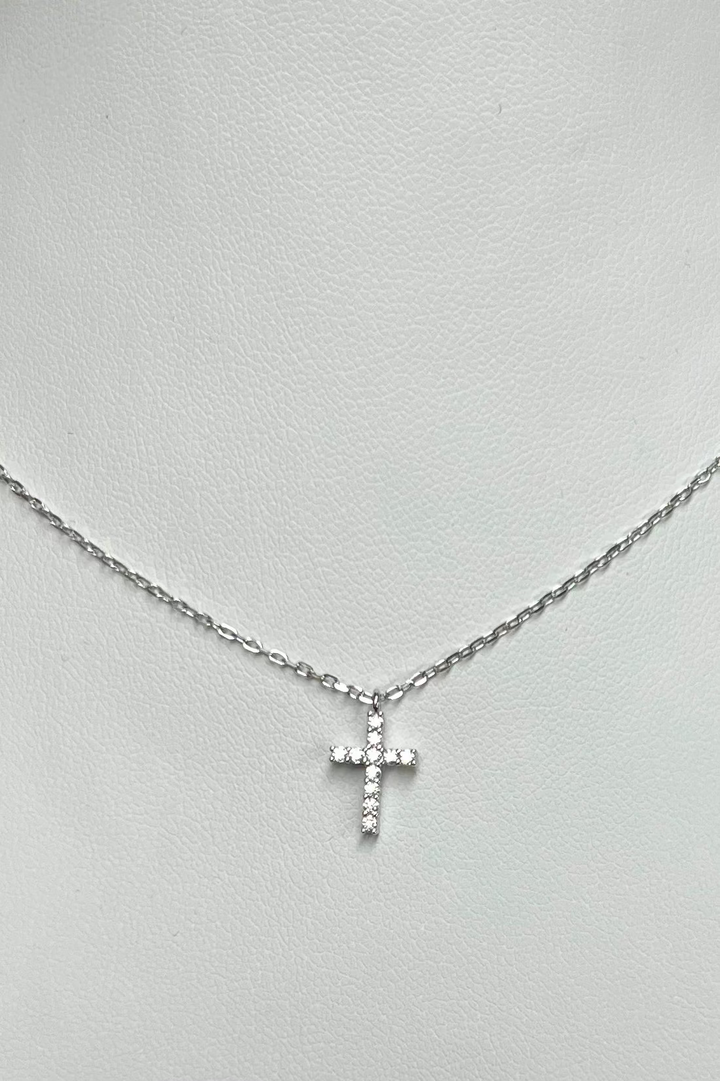 Dainty Sterling Silver CZ Cross Necklace