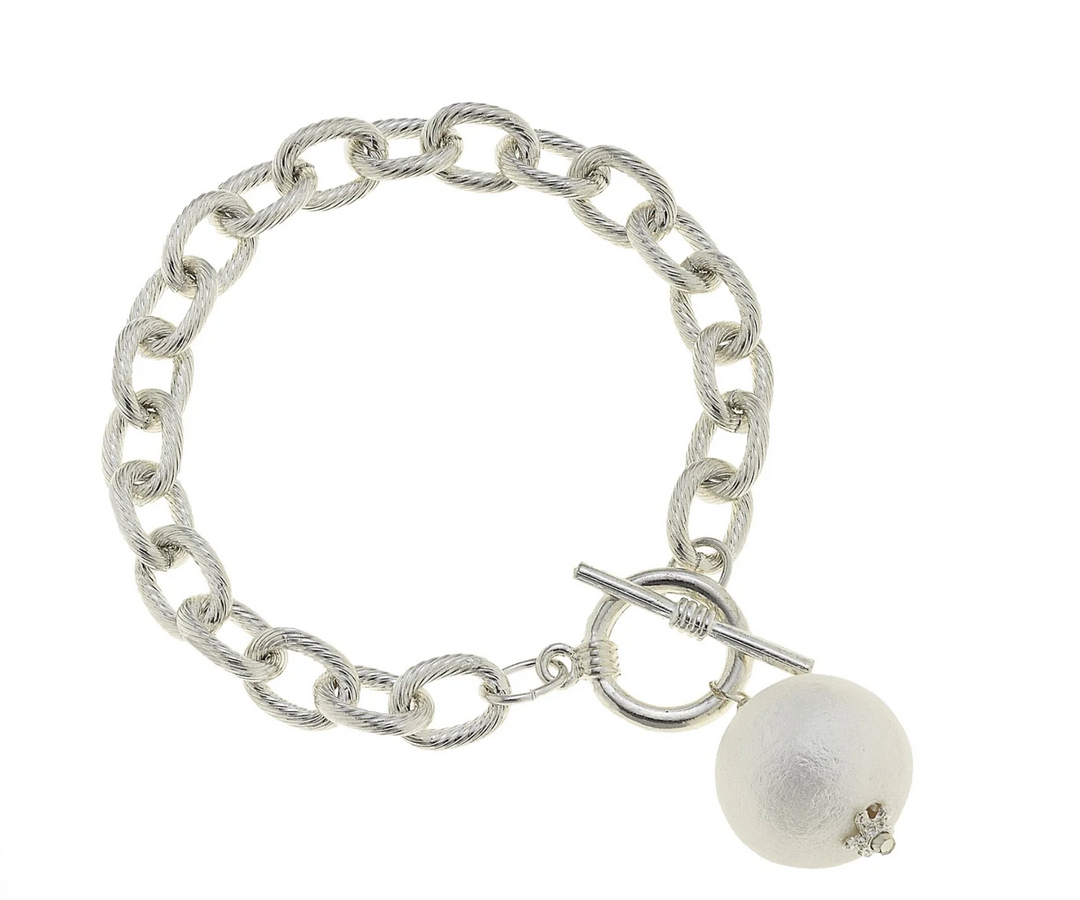Susan Shaw Silver and Cotton Pearl Toggle Bracelet.