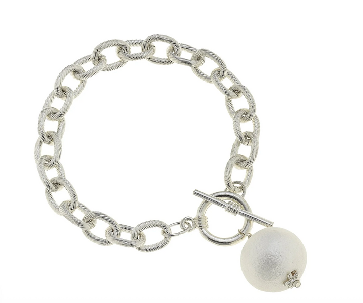 Susan Shaw Silver and Cotton Pearl Toggle Bracelet.