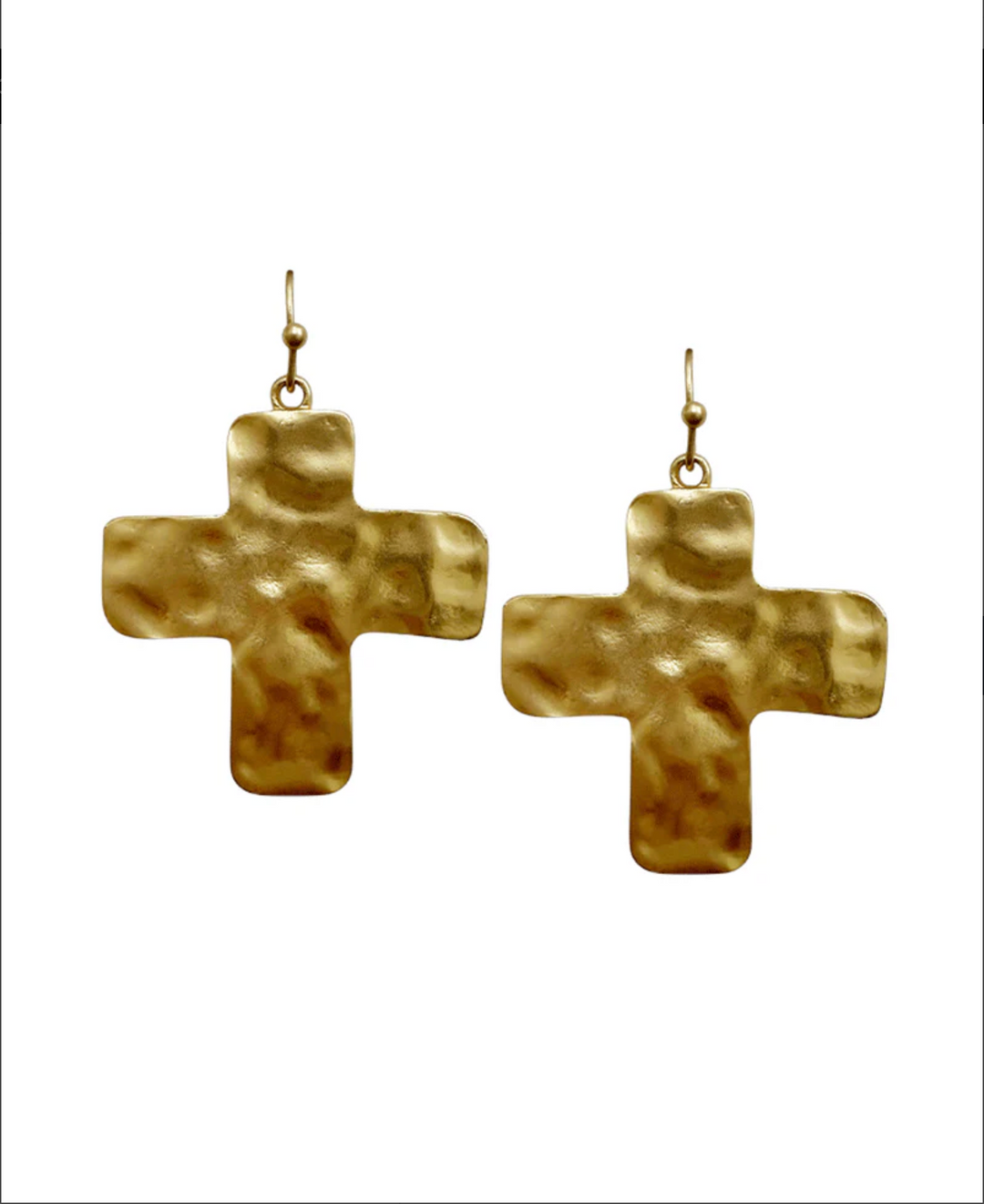 Gold Hammered Metal Cross Earring