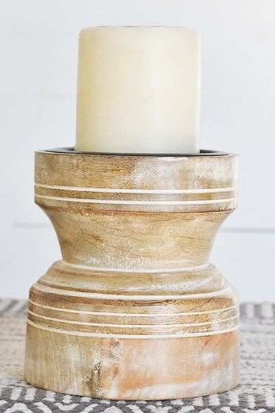 Whitewash Wood Candle Holder