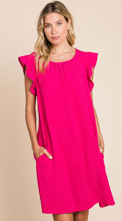 strapless open back dress Swiss Dot Yoke Detail Floral Cap Sleeve Dress in Pink