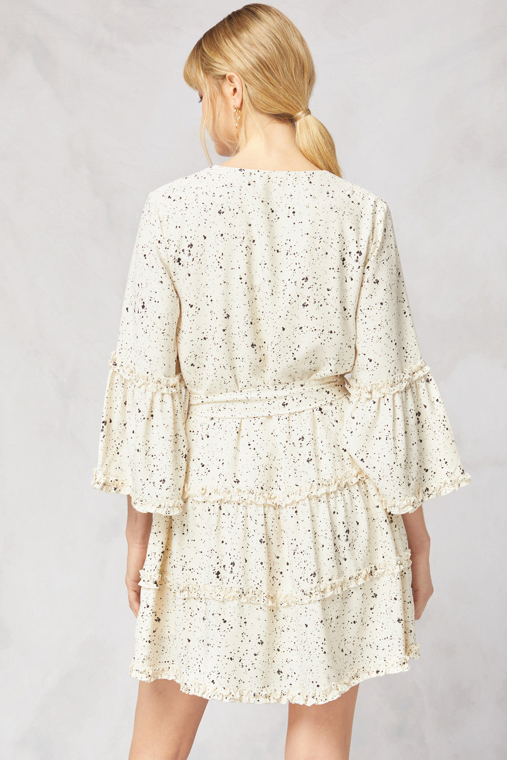 Spotted V Neck Ruffle Dress