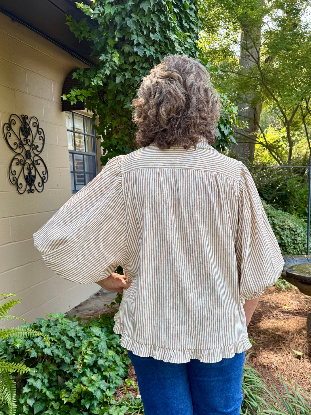 Gaye Button Down Top – Latte & Ivory Stripe