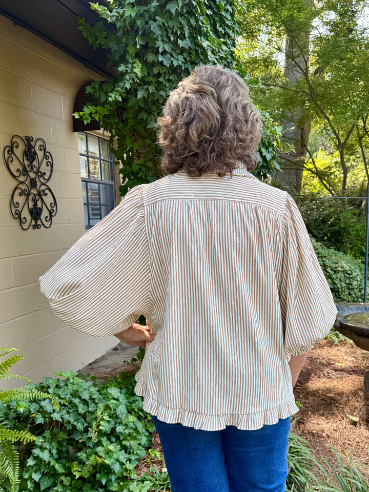 Gaye Button Down Top – Latte & Ivory Stripe