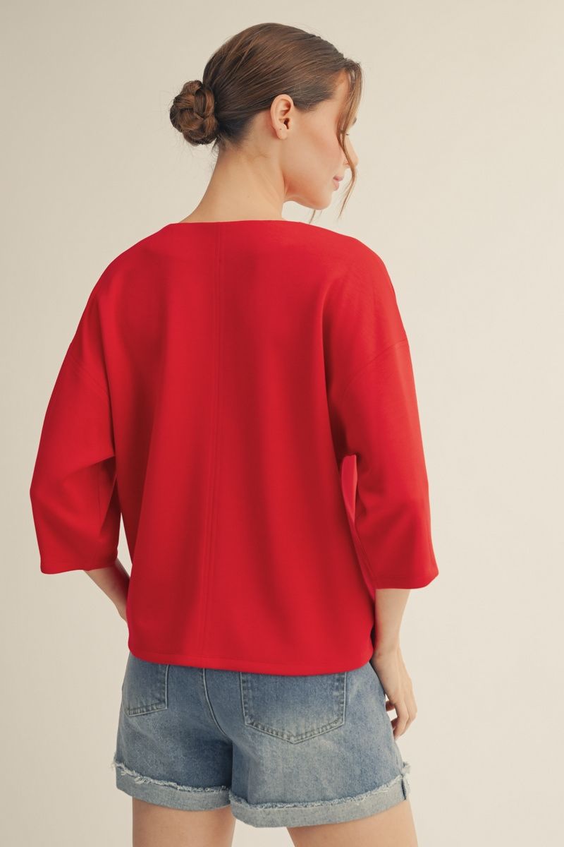 Drop Shoulder V-Neck Luxe Knit Top