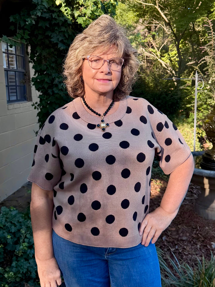 Deana Short Sleeve Polka Dot Sweater