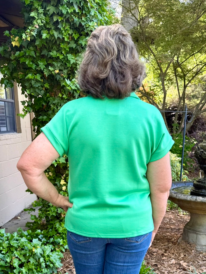 Emma Short Sleeve V-Neck Top | Scuba Fabric
