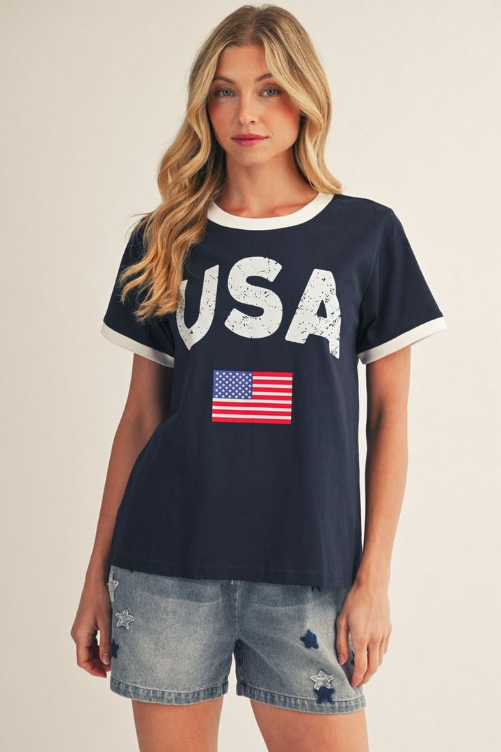 Betsy USA Women's American Flag Graphic T-Shirt | Patriotic Cotton Tee