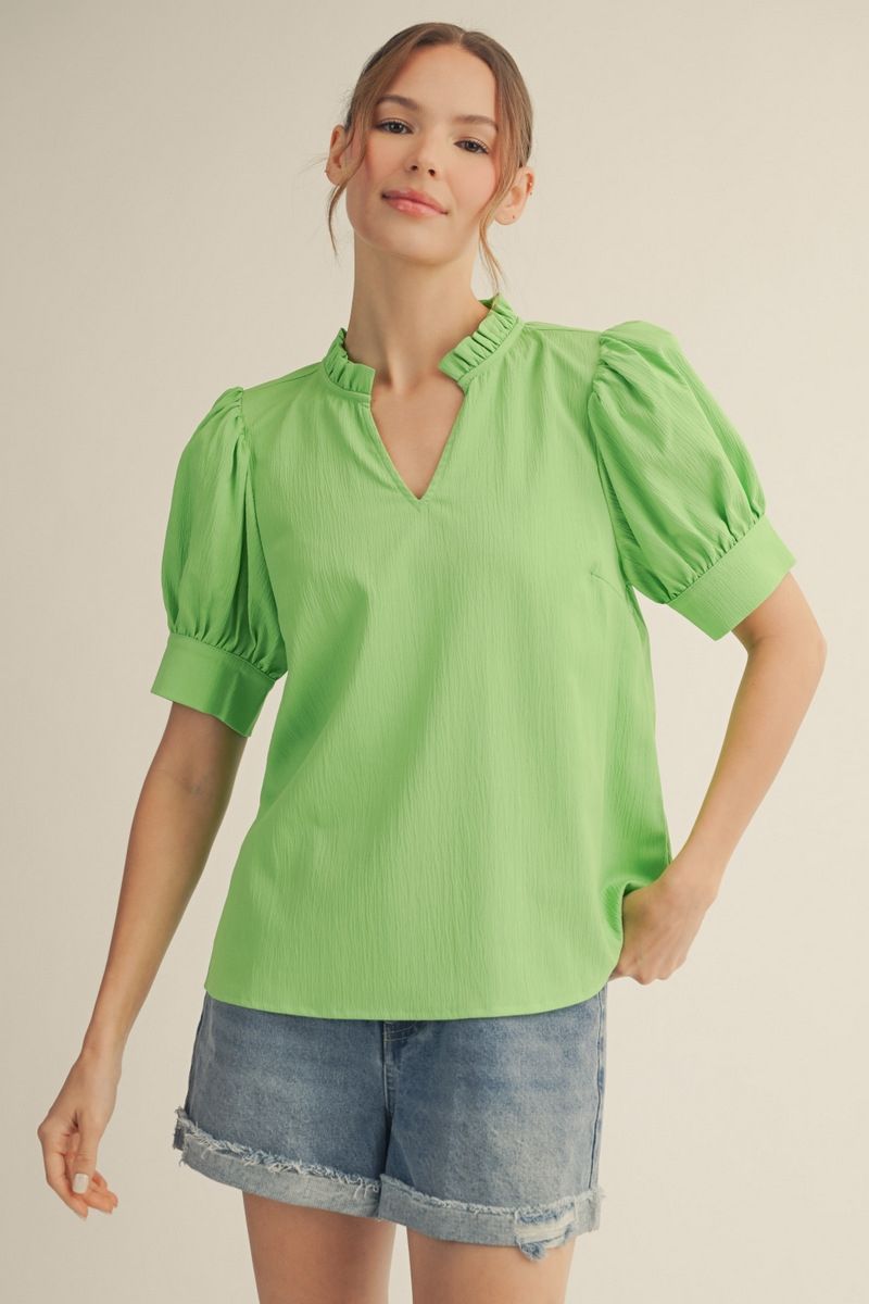 Konner Short Sleeve Crinkle V-Neck Top