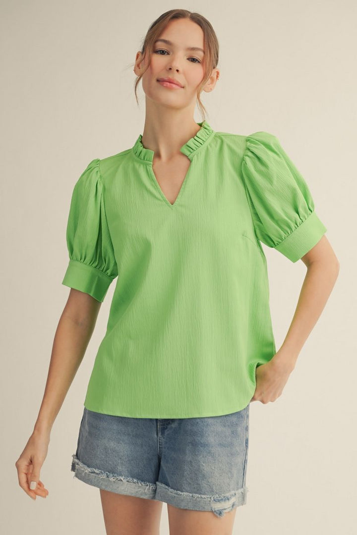 Konner Short Sleeve Crinkle V-Neck Top