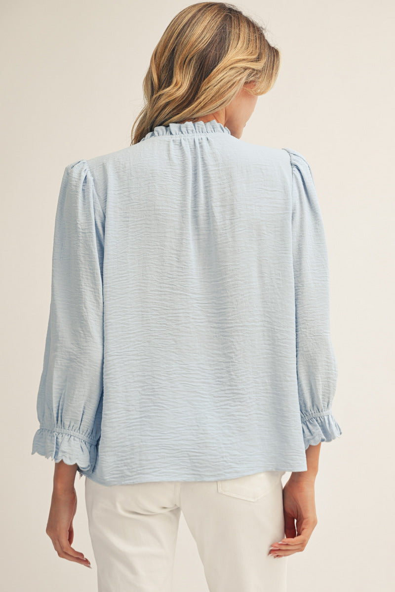 Julie 3/4 Puff Sleeve Button Down Top