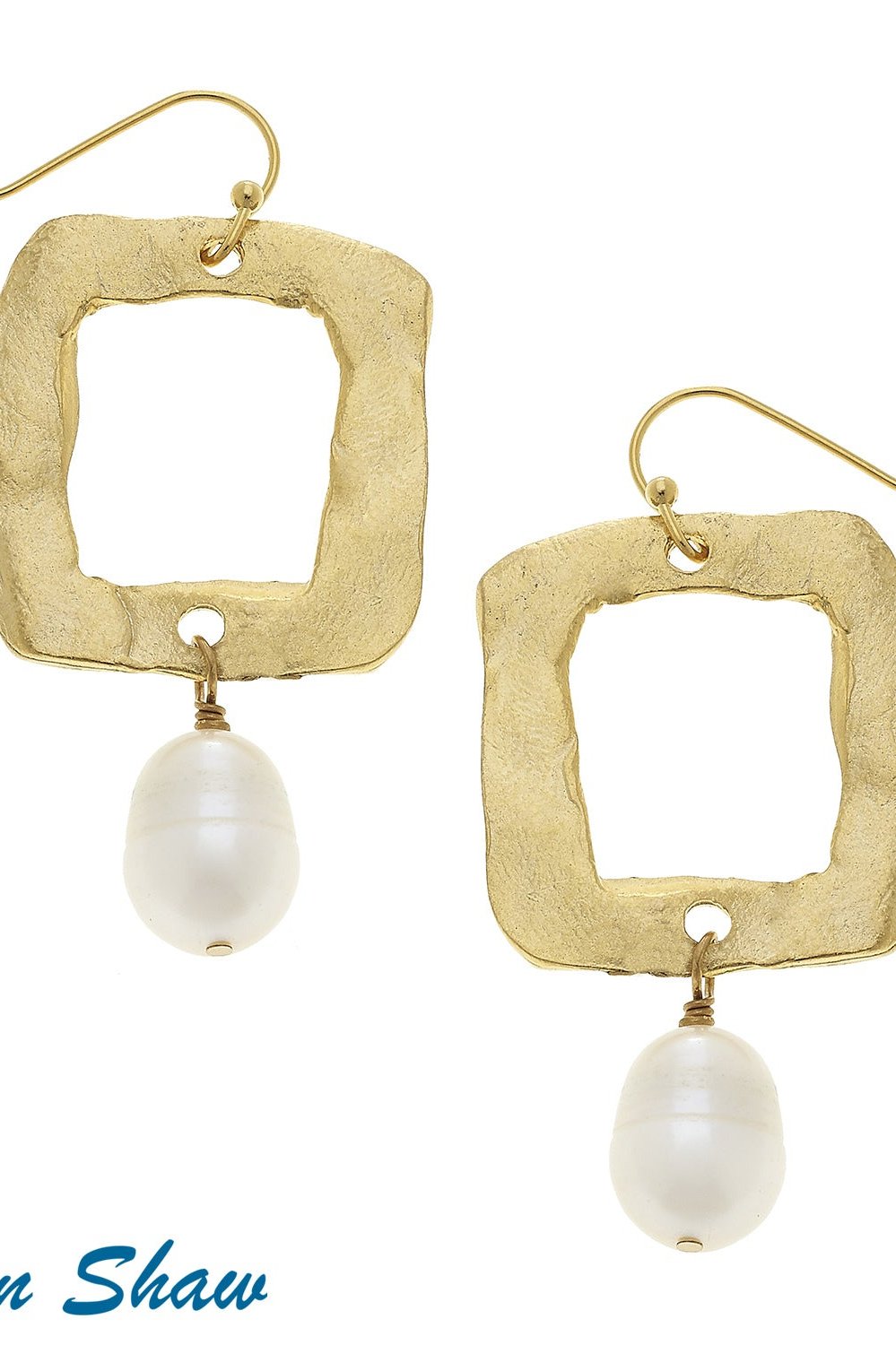 Susan Shaw Open Square & Pearl Earrings