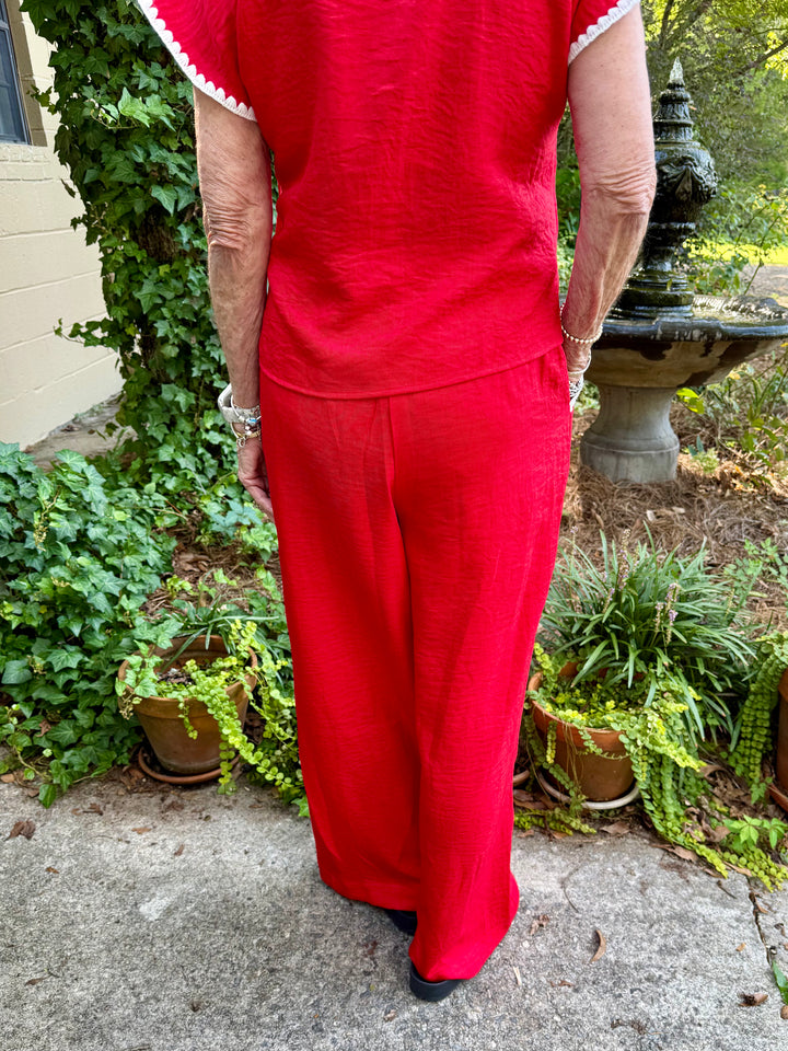 Lillian Belted Wide Leg Slacks in Red