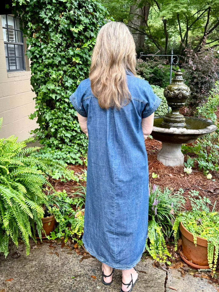 Macy Short Sleeve Midi Denim Dress