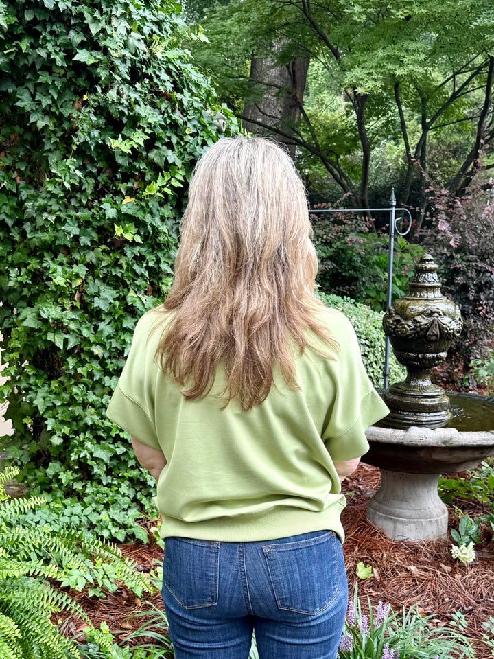 Cassie Half-Zip V-Neck Top | Casual Short Sleeve Scuba Knit