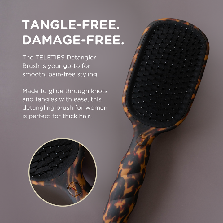 TELETIES Detangler Hair Brush for Thick Hair – Tortoise | Gentle, Pain-Free Styling