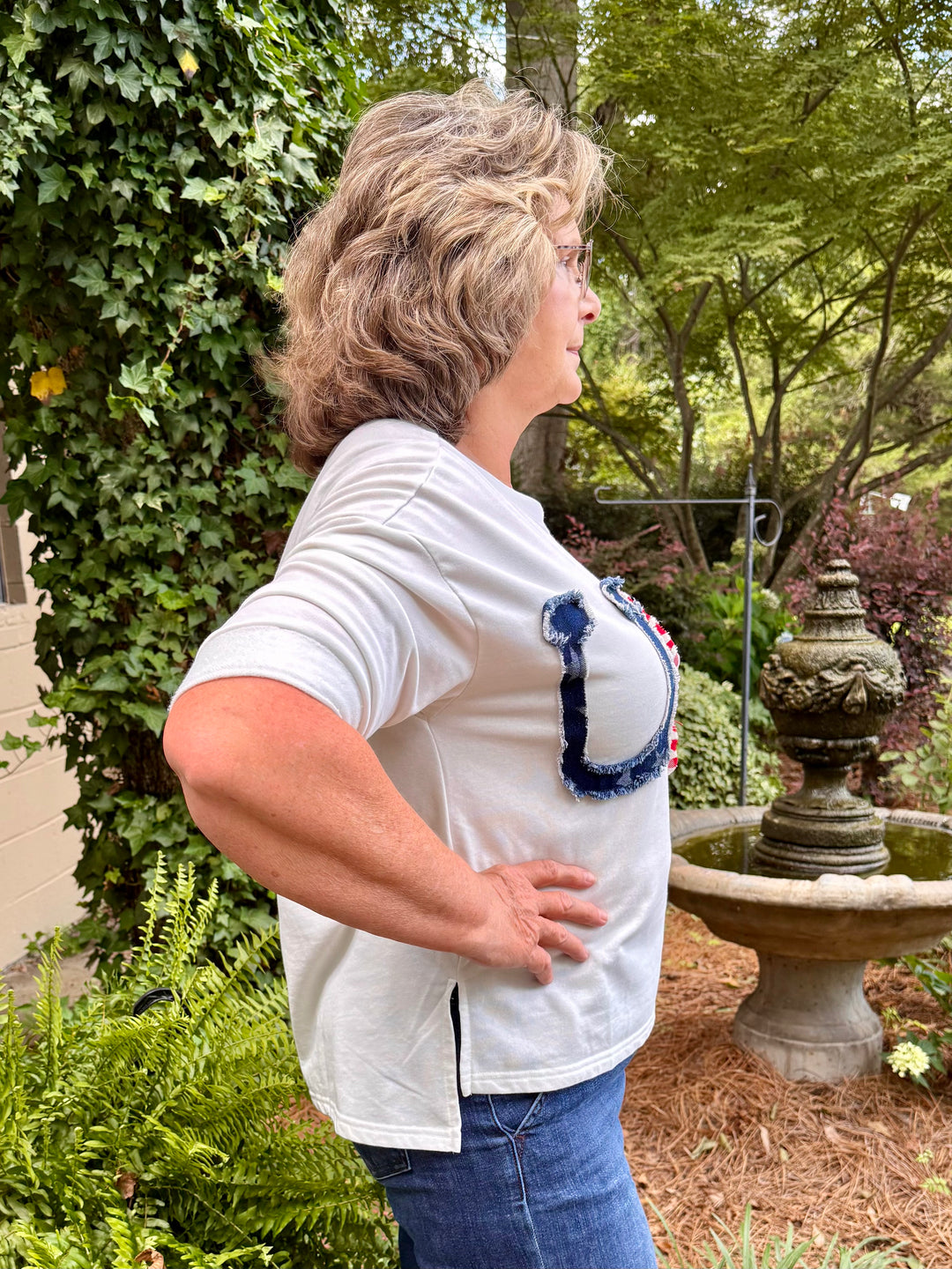 USA Stars & Stripes 3/4 Sleeve Top — Women's Patriotic French Terry Shirt