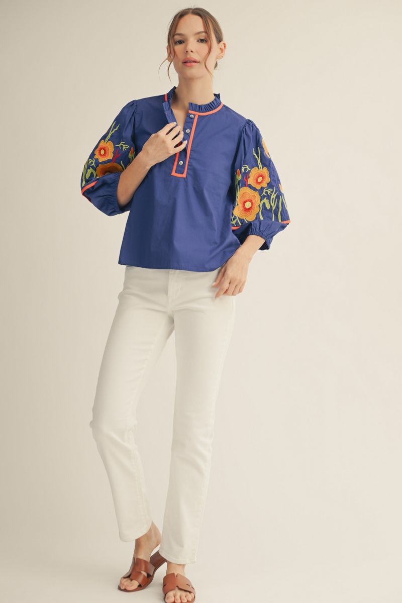 Danielle Embroidery 3/4 Sleeve Top