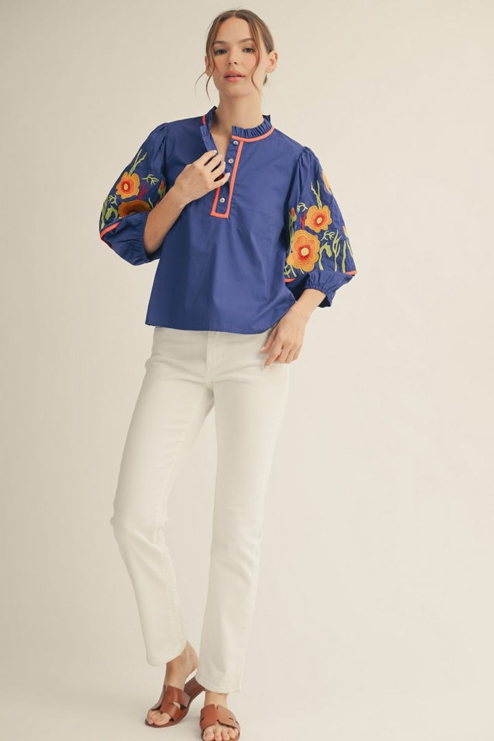 Danielle Embroidery 3/4 Sleeve Top