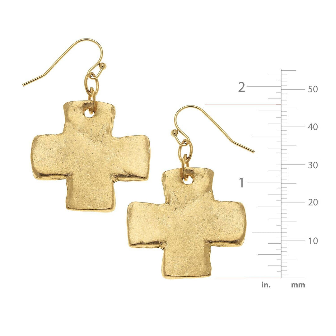 Susan Shaw Gold Cross Dangle Earrings - Handmade Statement Jewelry