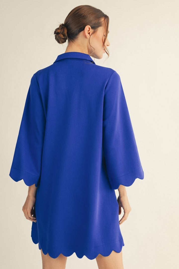 Lora Scallop Hem Shift Dress - Women's 3/4 Sleeve Dress with Pockets