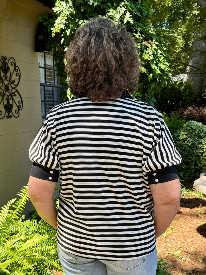 Sally V-Neck Short Sleeve Stripe Top