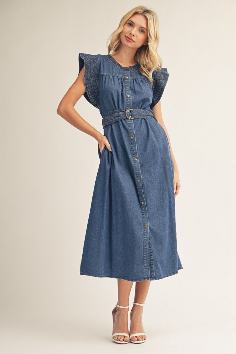 Rachel Cap Sleeve Denim Midi Dress