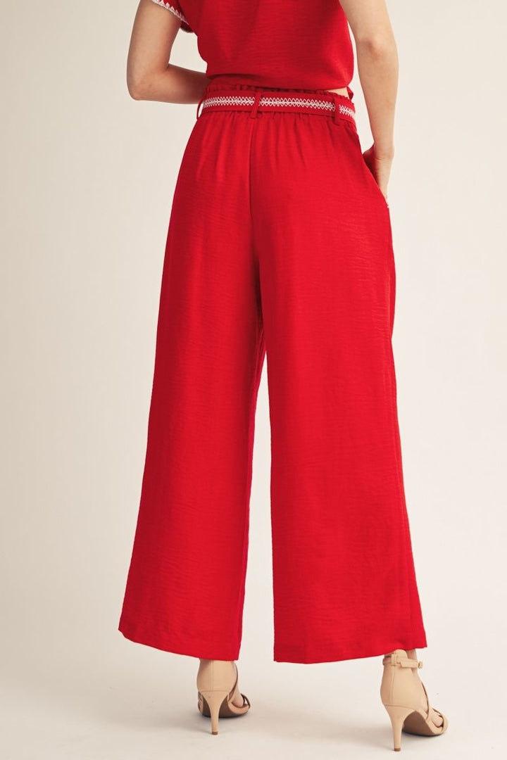 Lillian Belted Wide Leg Slacks in Red