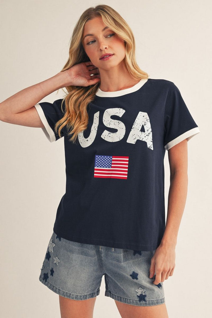 Betsy USA Women's American Flag Graphic T-Shirt | Patriotic Cotton Tee