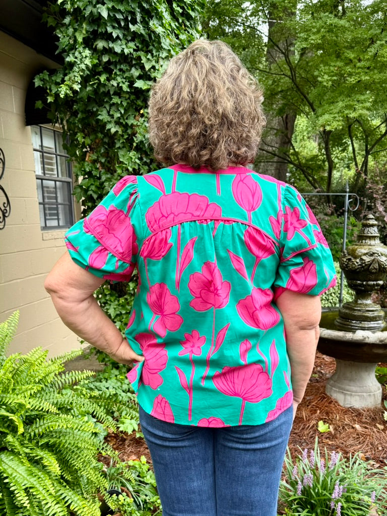 Ella Short Puff Sleeve Floral Blouse