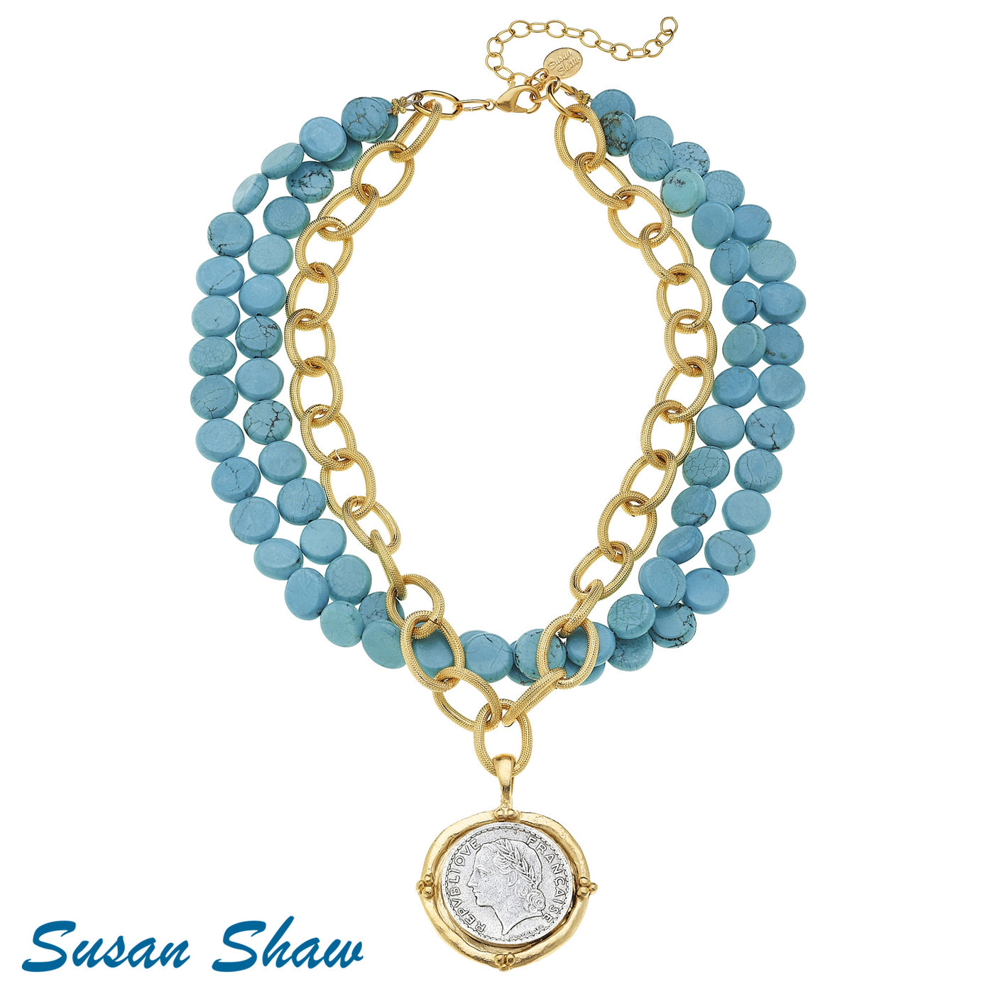 Susan Shaw Turquoise Coin Necklace