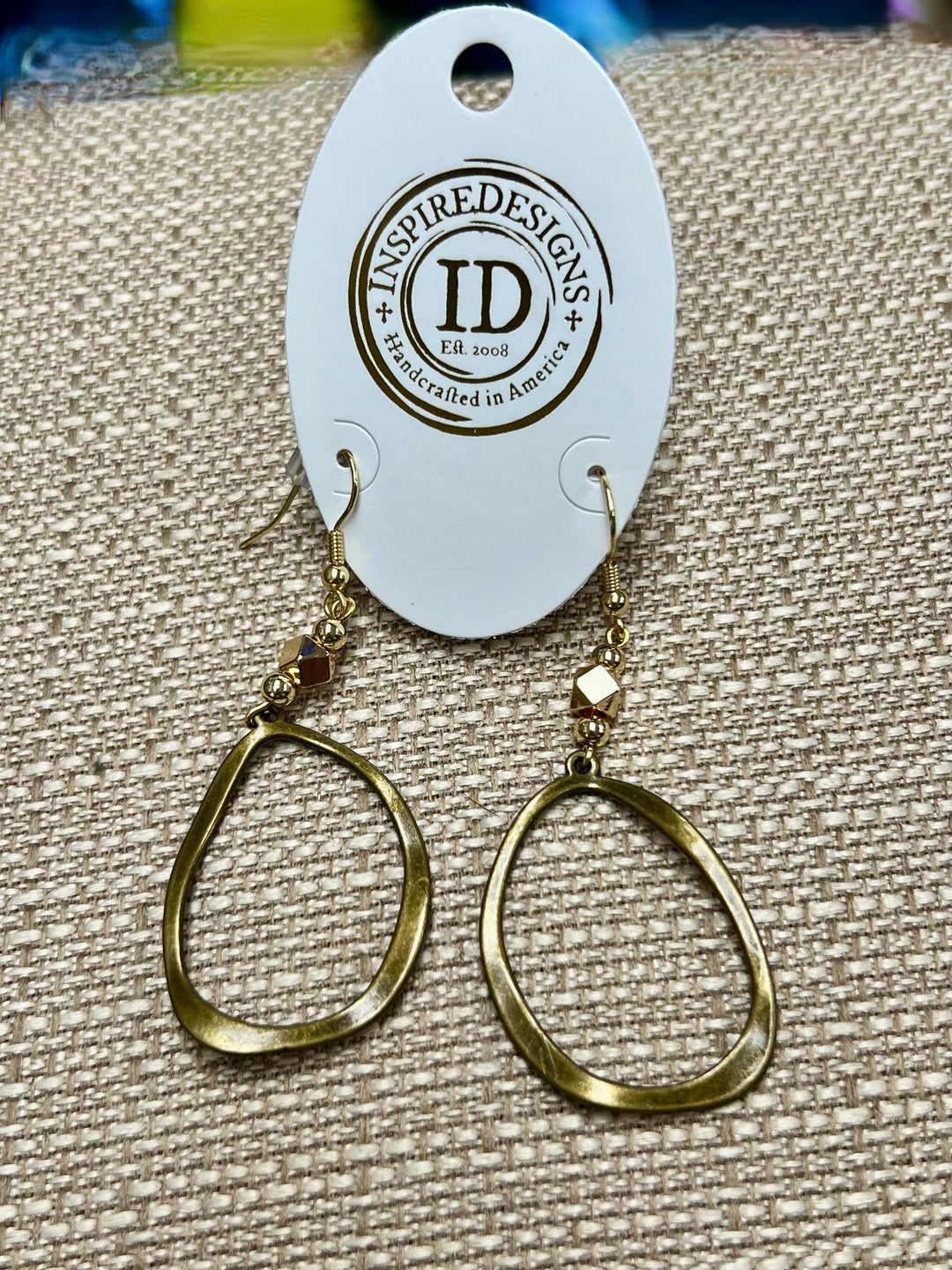 Bronze Oblong Earrings with Gold Beads | InspireDesigns