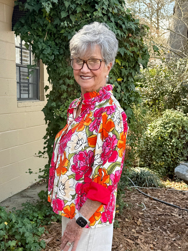 Macy 3/4 Sleeve Button Down Floral Top