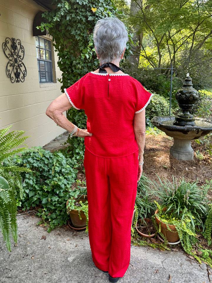 Lillian Belted Wide Leg Slacks in Red