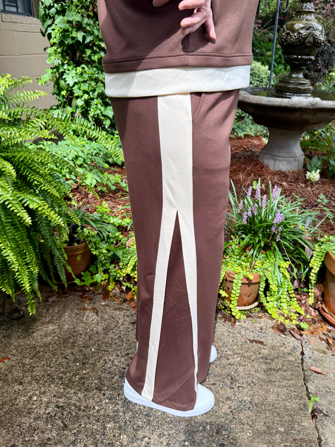 Clara Luxe Knit Pants – Cocoa Brown/Cream Color Block