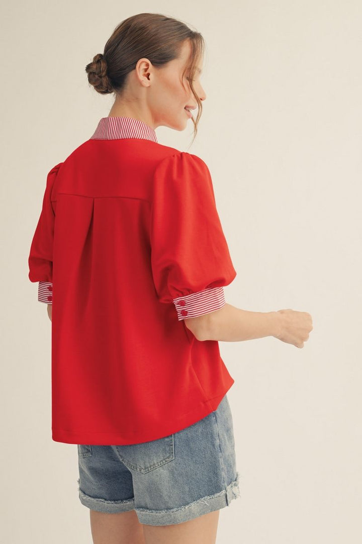 Allie V-Neck Short Puff Sleeve Top