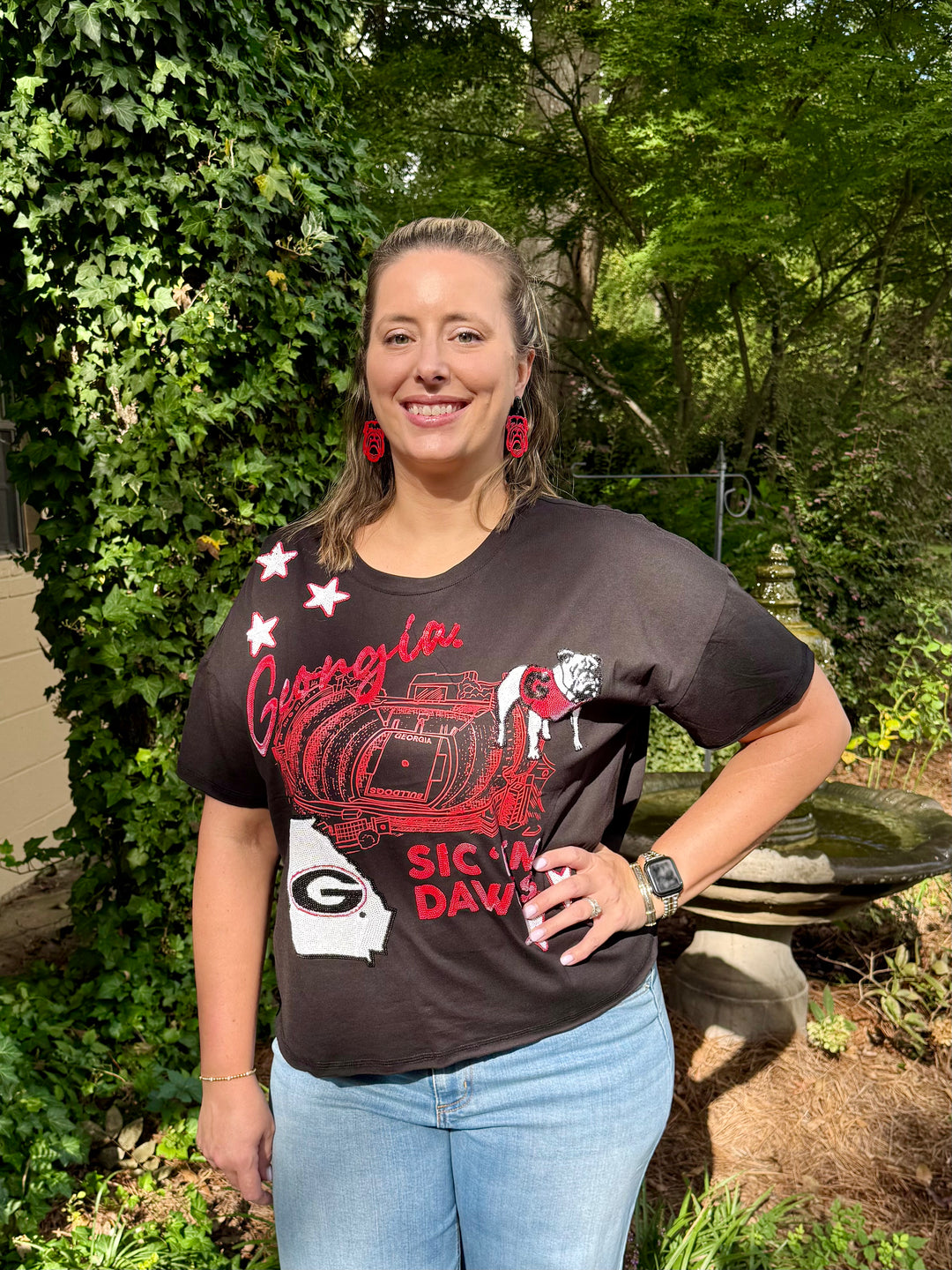 Georgia Bulldogs Sequin Stadium Black Tee | Officially NCAA Licensed