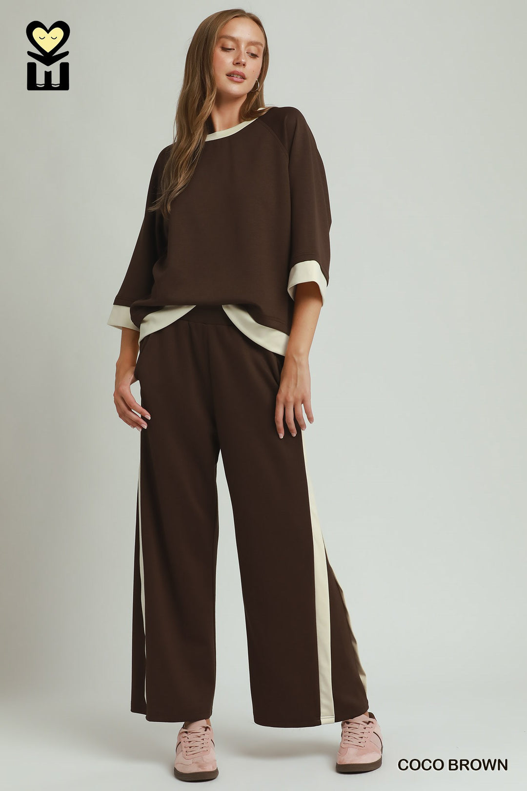 Clara Luxe Knit Pants – Cocoa Brown/Cream Color Block