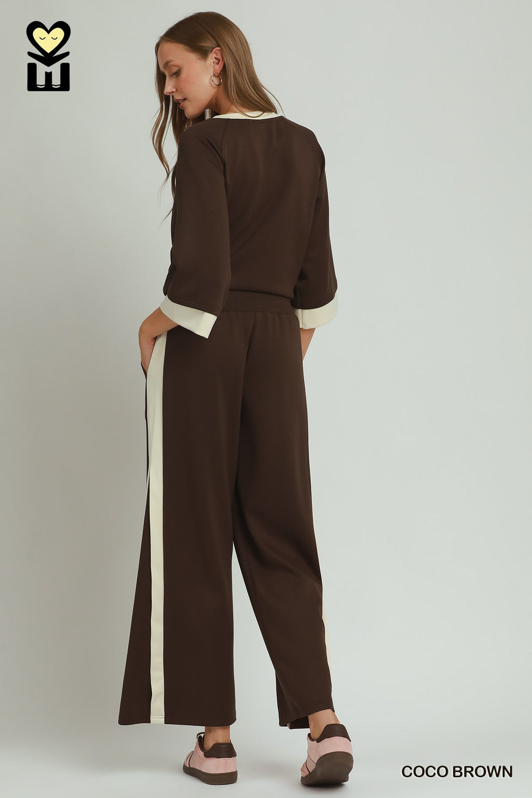 Clara Luxe Knit Pants – Cocoa Brown/Cream Color Block