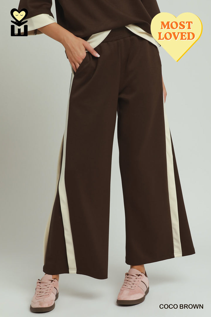 Clara Luxe Knit Pants – Cocoa Brown/Cream Color Block