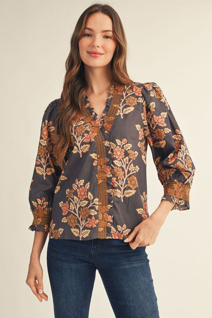 Monica Floral 3/4 Puff Sleeve Top