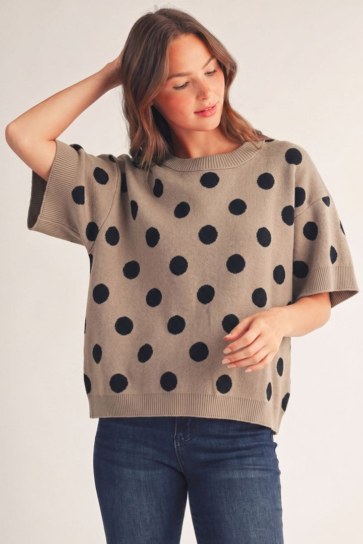 Deana Short Sleeve Polka Dot Sweater