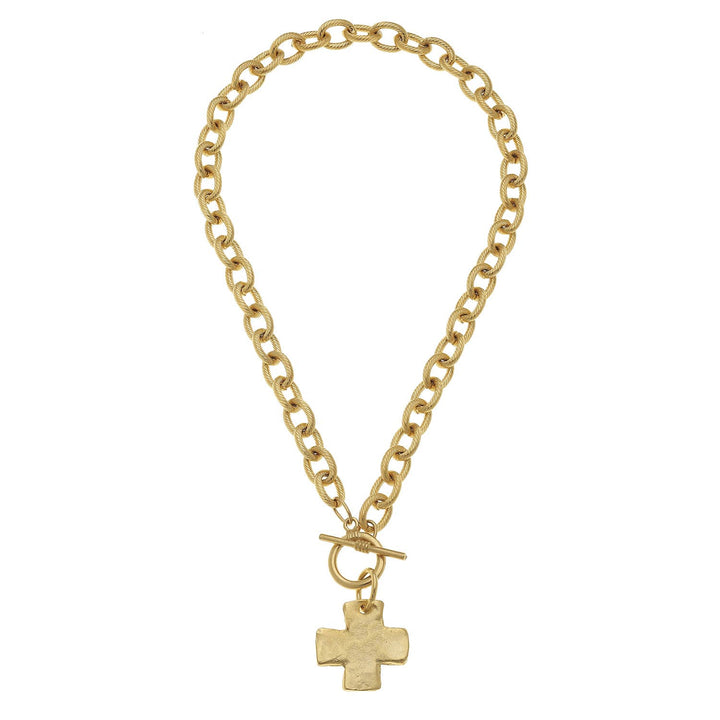 Susan Shaw Gold or Silver Cross Front Toggle Necklace