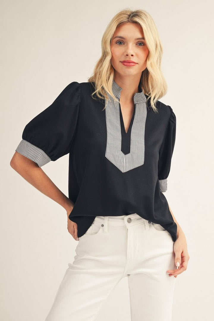 Allie V-Neck Short Puff Sleeve Top