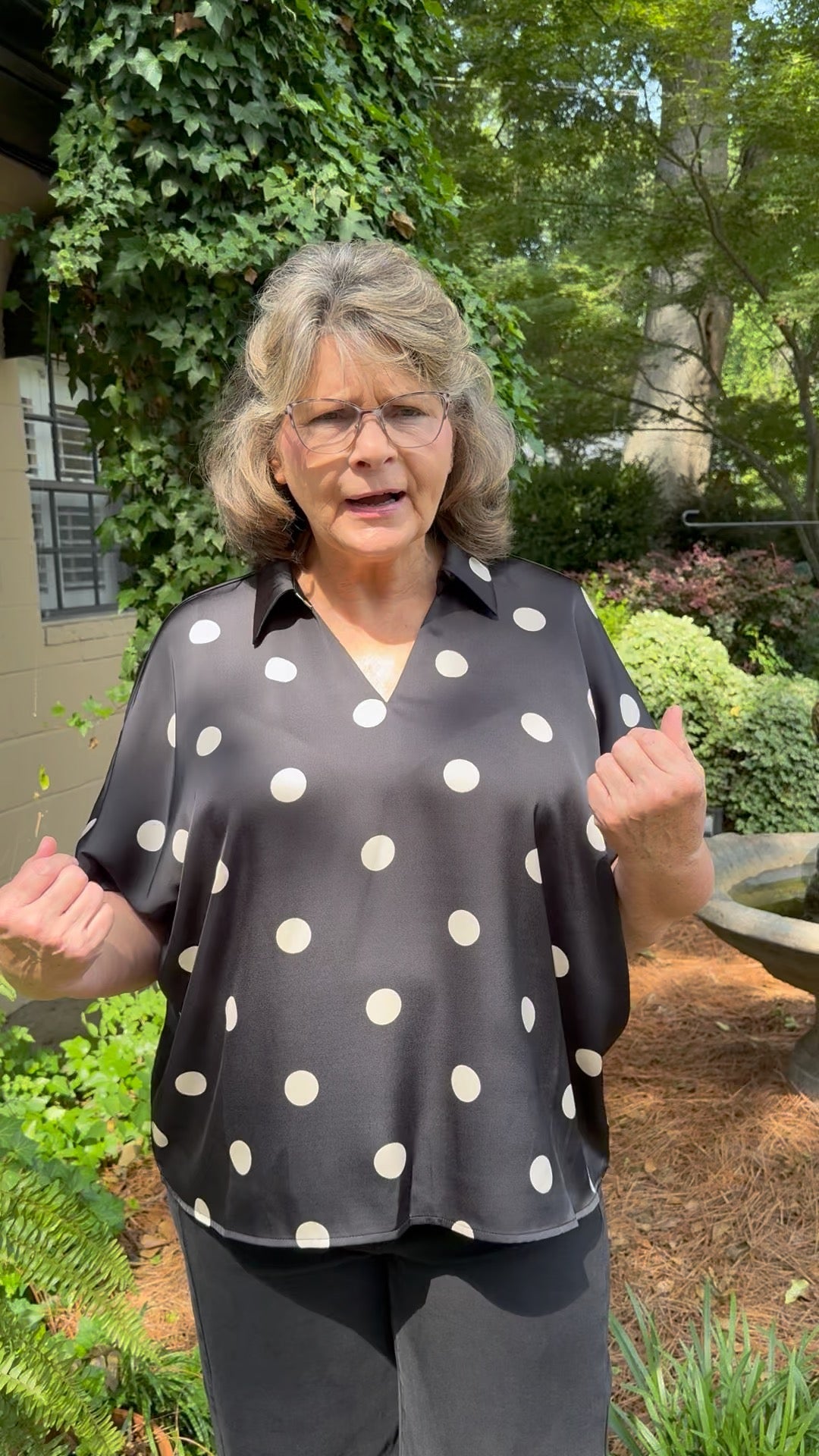 Faith Short Sleeve V-Neck Polka Dot Satin Top